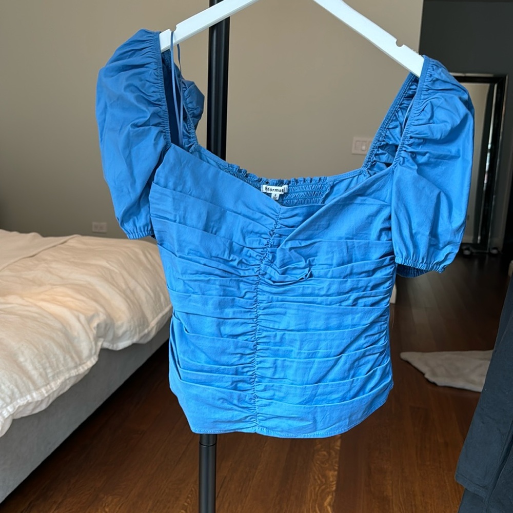 Reformation blue puff sleeve top